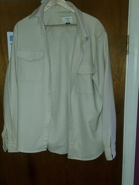American Eagle Cream Cotton Button-Front Shirt Jacket